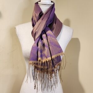 ALVINA Purple and Gold Scarf with Fringe